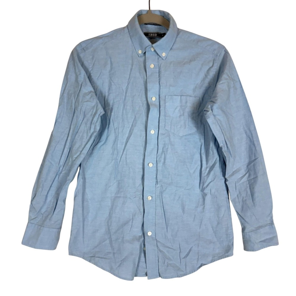IZOD Shirt Mens Large Blue Solid Long Sleeve Button Down Oxford Casual Top